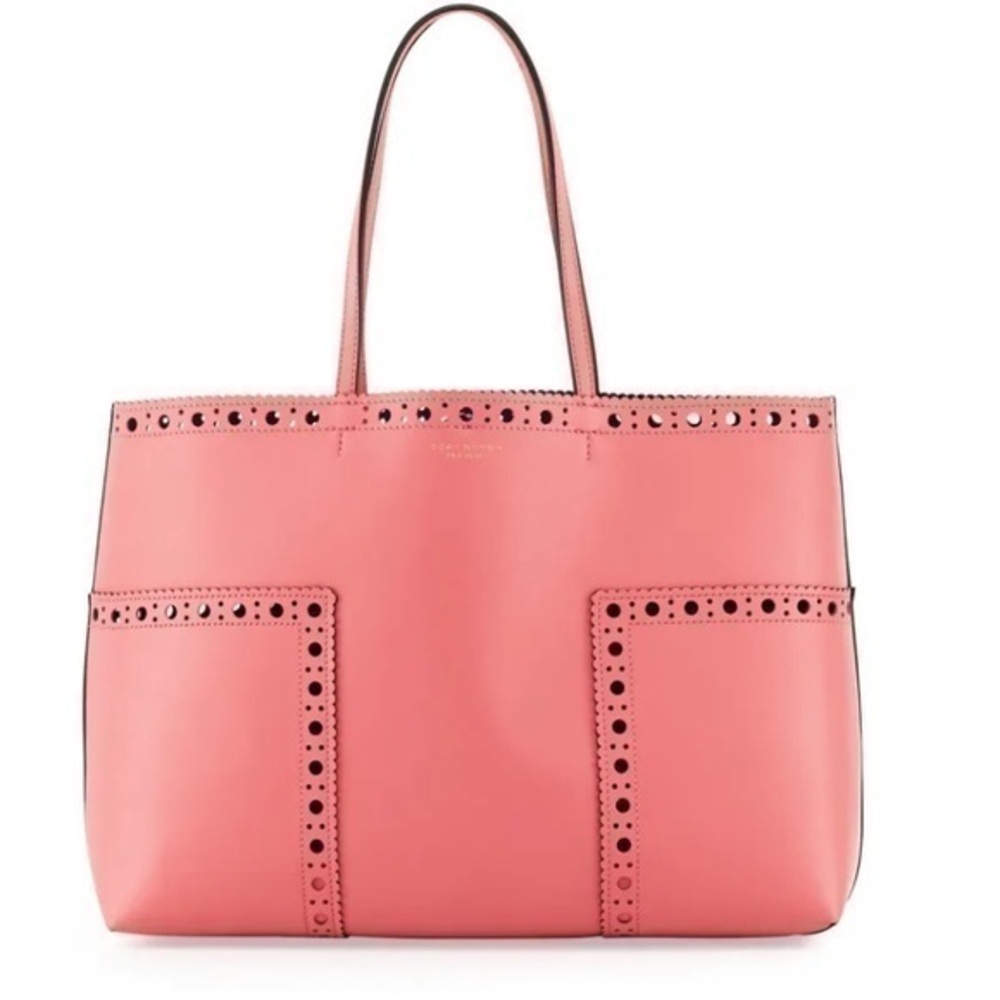 Tory Burch Block-T Brogue pink Leather Tote Bag with wristlet clutch bag rare